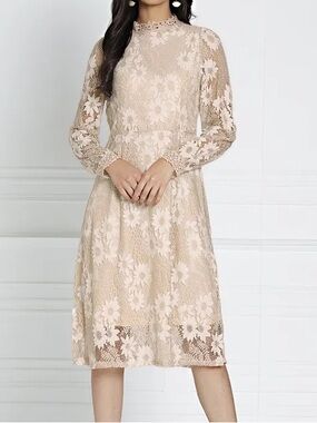All About You Cream Lace Midi Dress with Long Sleeves size S